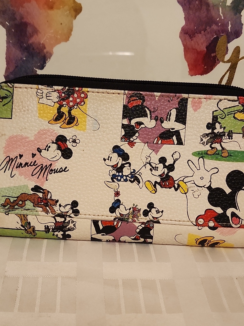 Disney Minnie Mouse Canvas Zip Wallet - White Cartoon Print